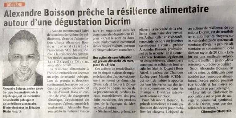 Article : Alexandre Boisson prêche la résilience alimentaire autour d'une dégustation DICRIM