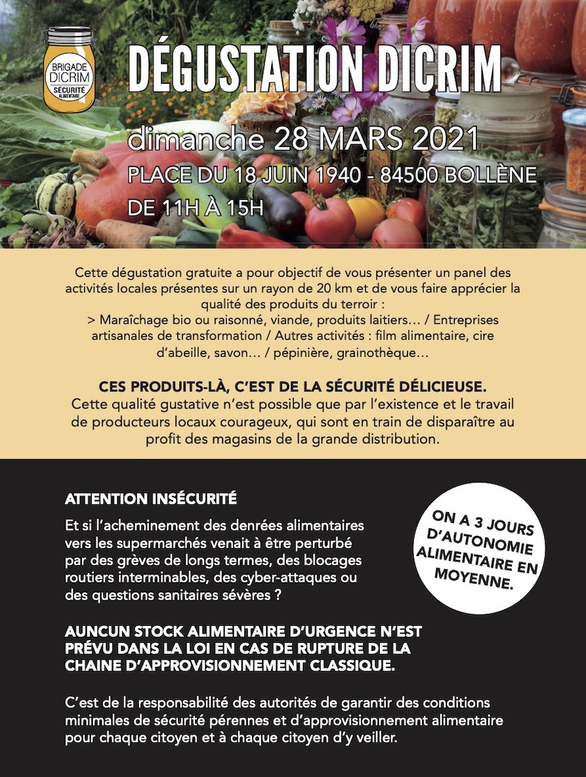 Flyer de la dégustation DICRIM mars 2021 à Bollène - page 1